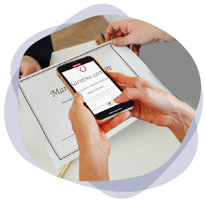 Seafarer scanning paper certificate into IDsure digital wallet on mobile app